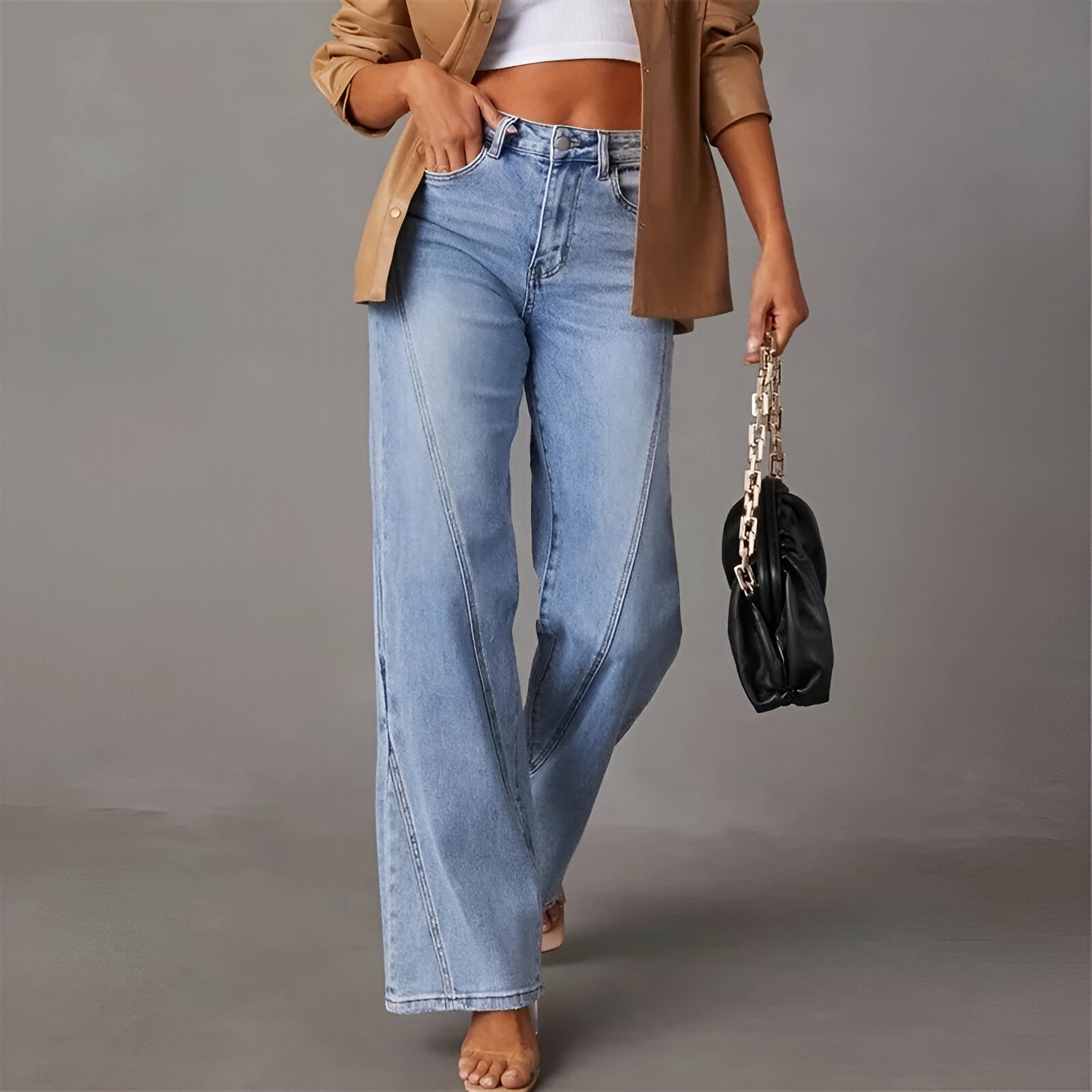 Women High-Waist Wide-Leg Jeans | Seam Detail