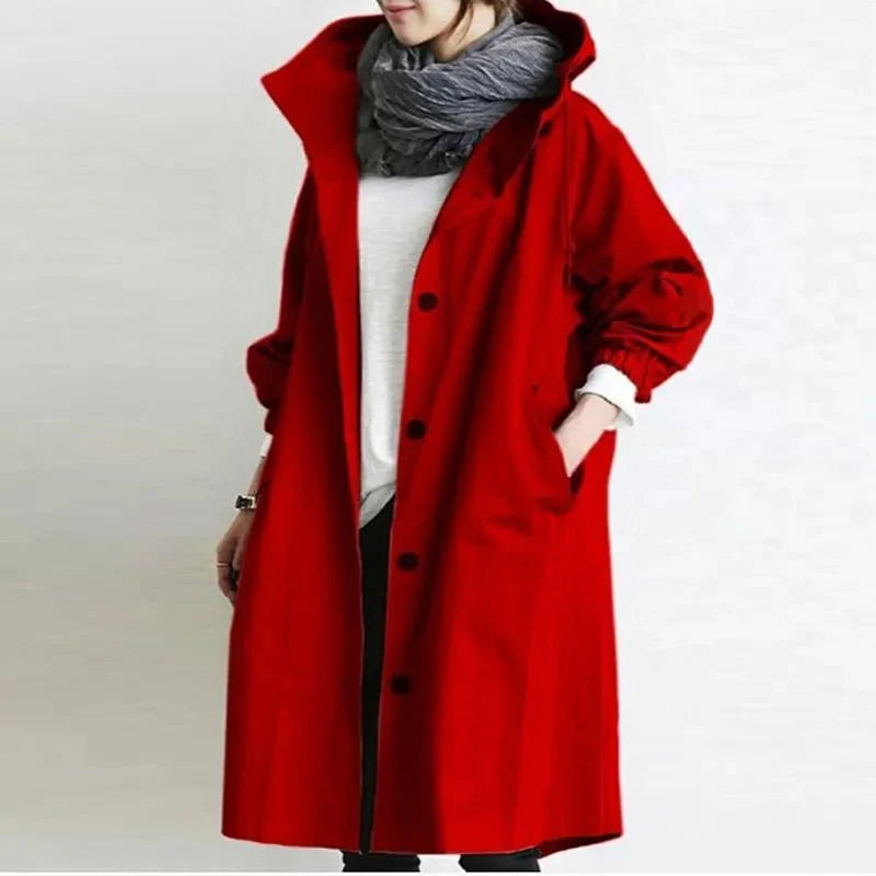 Women Hooded Coat | Long Buttoned Coat