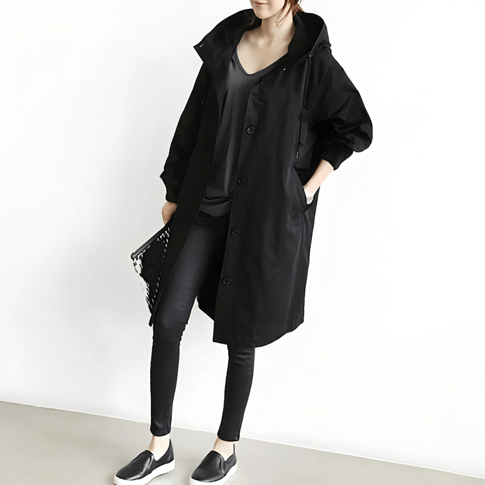 Women Hooded Coat | Long Buttoned Coat